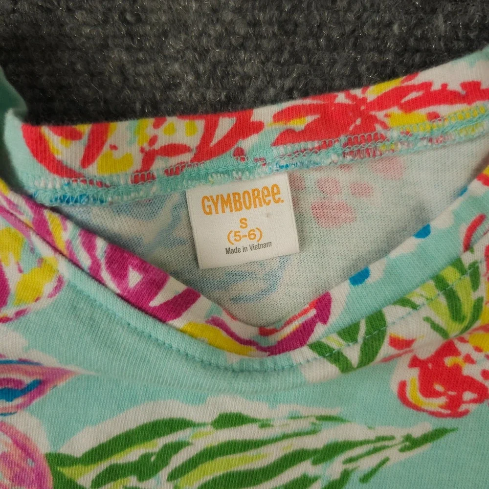 Gymboree‎ Mix N Match Shirt Girls Small 5-6 Blue Green Floral Tropical Crew Neck